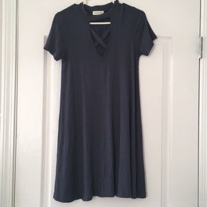 Blue dress with open front criss cross